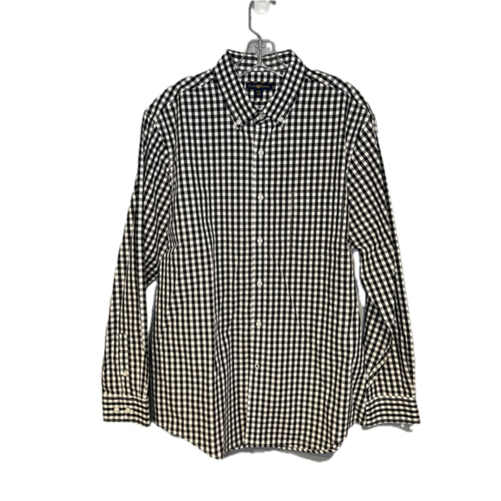 Club Room men's black and white gingham button down shirt 100% Cotton Size XXL